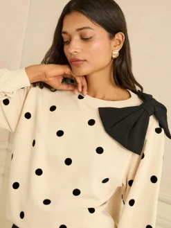 Love & Roses Bow Shoulder Sweatshirt Ivory Spot Sale
