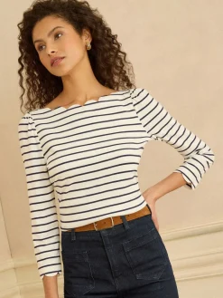 Love & Roses 3/4 Sleeve Jersey Top Ivory Stripe Clearance