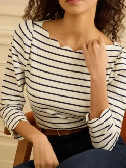 Love & Roses 3/4 Sleeve Jersey Top Ivory Stripe Clearance