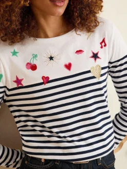 Love & Roses Ivory Stripe Embroidered Top Sale