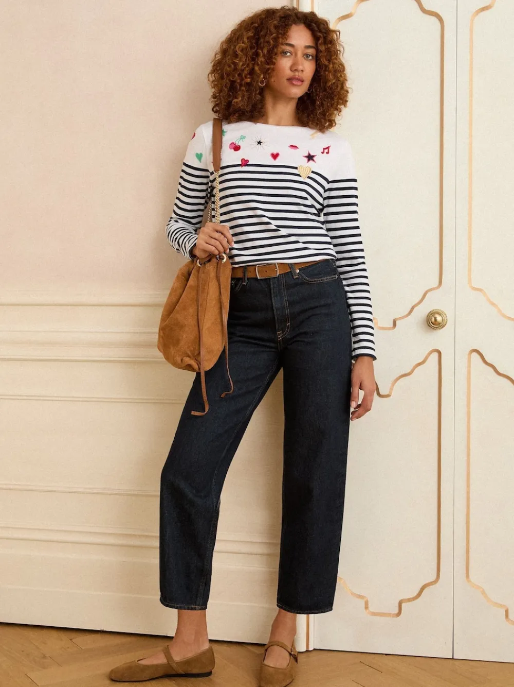 Love & Roses Ivory Stripe Embroidered Top Sale