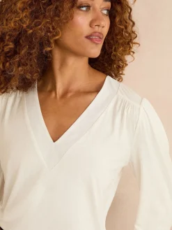 Love & Roses V-Neck Chiffon Mix Jersey Top Ivory