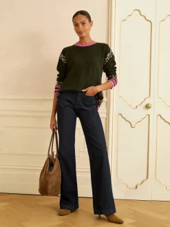 Love & Roses Khaki Green Animal Side Stripe Crew Neck Cosy Jumper New