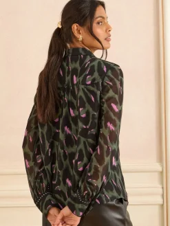 Love & Roses Button Through Long Sleeve Shirt Khaki Green Sale