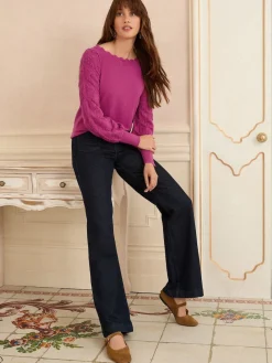 Love & Roses Magenta Pink Bobble Stitch Scallop Knit Jumper Discount