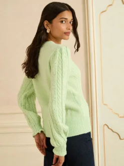 Love & Roses Bobble Stitch Cosy Knitted Jumper Mint Green Heart