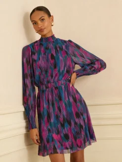 Love & Roses Multi Abstract Print High Neck Mini Dress Sale