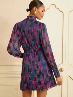 Love & Roses Multi Abstract Print High Neck Mini Dress Sale