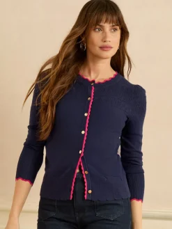Love & Roses Navy and Pink Scallop Knitted Cardigan Best