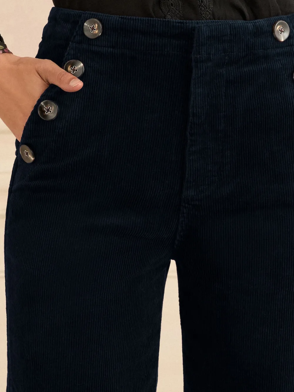 Love & Roses Corduroy Straight Trousers Navy Blue Online