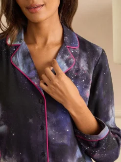 Love & Roses Navy Galaxy Print Button Down Pyjamas Set Discount