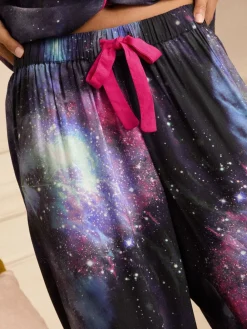 Love & Roses Navy Galaxy Print Button Down Pyjamas Set Discount