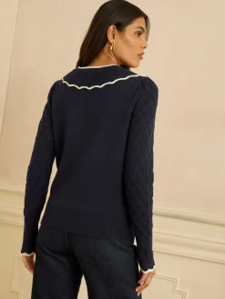 Love & Roses Knitted Collar Jumper Navy
