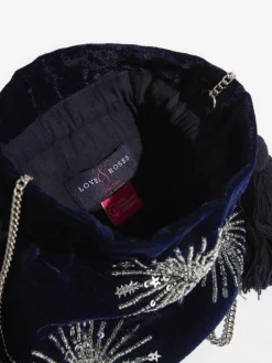 Love & Roses Velvet Sequin Embellished Pouch Bag Navy Sale