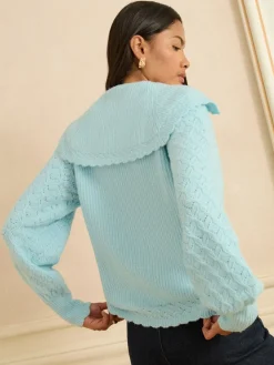 Love & Roses Pale Blue Knitted Collared Jumper Online