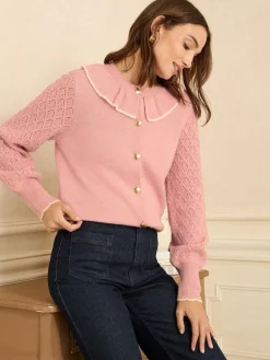 Love & Roses Pale Pink Cosy Pointelle Sleeve Collard Top Discount