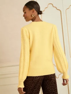 Love & Roses Bobble Stitch Cosy Knitted Jumper Pale Yellow Heart Best