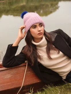 Love & Roses Pink and Blue Constrast Cosy Pom Hat Discount