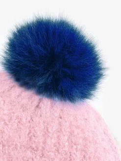 Love & Roses Pink and Blue Constrast Cosy Pom Hat Discount