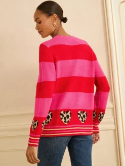 Love & Roses Animal Heart Jumper Pink and Red Stripe Outlet