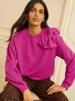 Love & Roses Bow Shoulder Sweatshirt Pink Hot