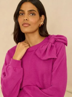 Love & Roses Bow Shoulder Sweatshirt Pink Hot