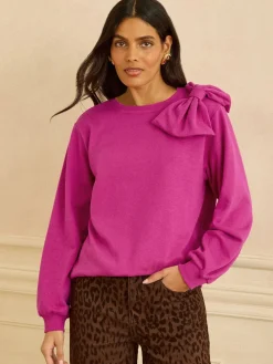 Love & Roses Bow Shoulder Sweatshirt Pink Hot
