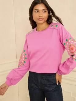 Love & Roses Pink Heart Ric Rac Embroidered Sweat Top Online