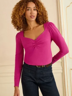 Love & Roses Sweetheart Neck Long Sleeve Top Pink Sale