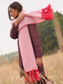 Love & Roses Tassel Cosy Contrast Brushed Scarf Pink/Red Discount