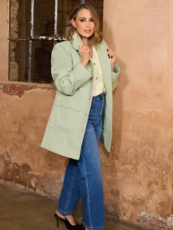 Love & Roses Mid Length Scallop Trim Dolly Coat Pistashio Green Hot