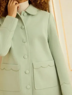 Love & Roses Mid Length Scallop Trim Dolly Coat Pistashio Green Hot
