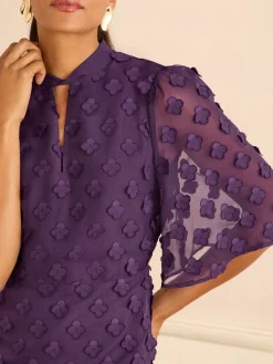 Love & Roses Purple Petite 3D Floral Angel Sleeve Mini Dress Online