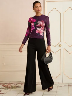 Love & Roses Printed Long Sleeve Mesh Top Purple Online