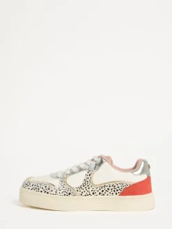 Love & Roses Mix Flatform Comfort Retro Low Top Trainers Real Leather Multi White Spot Discount