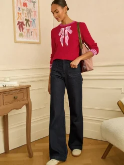 Love & Roses Red Bow Neck Knitted Jumper Clearance