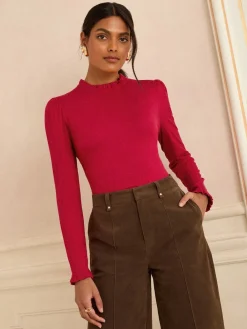 Love & Roses Red Frill Neck Long Sleeve Jersey Top Best