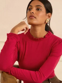 Love & Roses Red Frill Neck Long Sleeve Jersey Top Best
