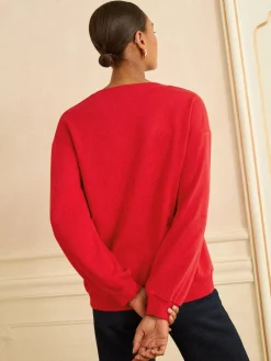 Love & Roses Red Heart Embroidery Crew Neck Jersey Sweatshirt Best