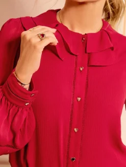 Love & Roses Long Sleeve Frill Collar Blouse Red Clearance