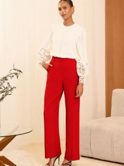Love & Roses Red Wide Leg Trousers Hot