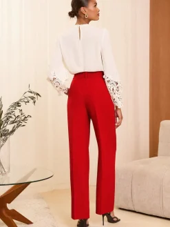 Love & Roses Red Wide Leg Trousers Hot