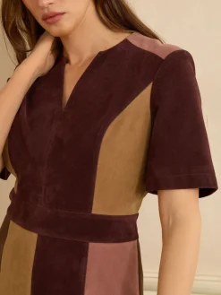 Love & Roses Tan Brown and Pink Faux Suede Mix Mini Dress Outlet