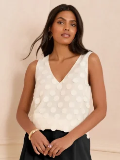 Love & Roses 3D Spot V-Neck Vest White Ecru Sale