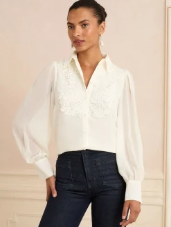 Love & Roses Centre Long Sleeve Shirt White Ecru Lace