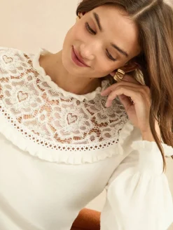 Love & Roses Knitted Jumper White Lace Yoke Best