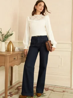 Love & Roses Knitted Jumper White Lace Yoke Best