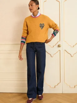 Love & Roses Yellow Animal Print Heart Crew Neck Cosy Jumper New