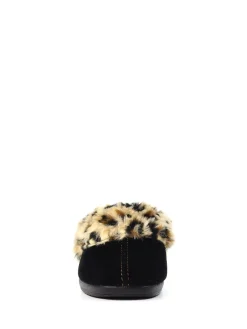 Lunar Black Burnie Leopard Print Trim Mule Slippers Online