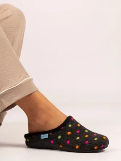 Lunar Black Peanut Polka Dot Mule Slippers Outlet